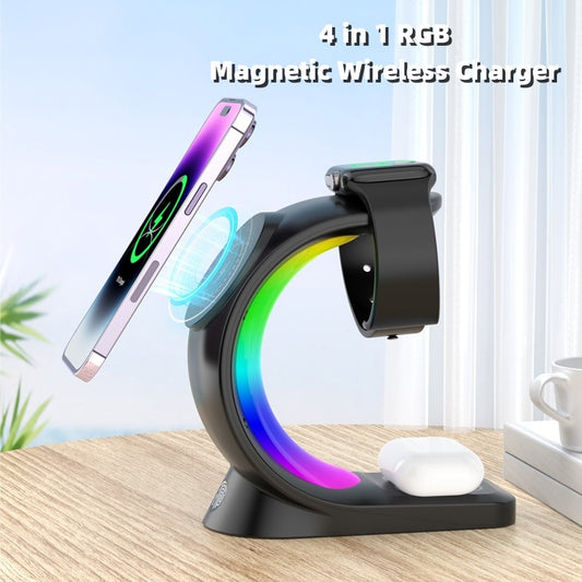 4-in-1 Magnetic Wireless Charger with Atmosphere Light | Super Trendz