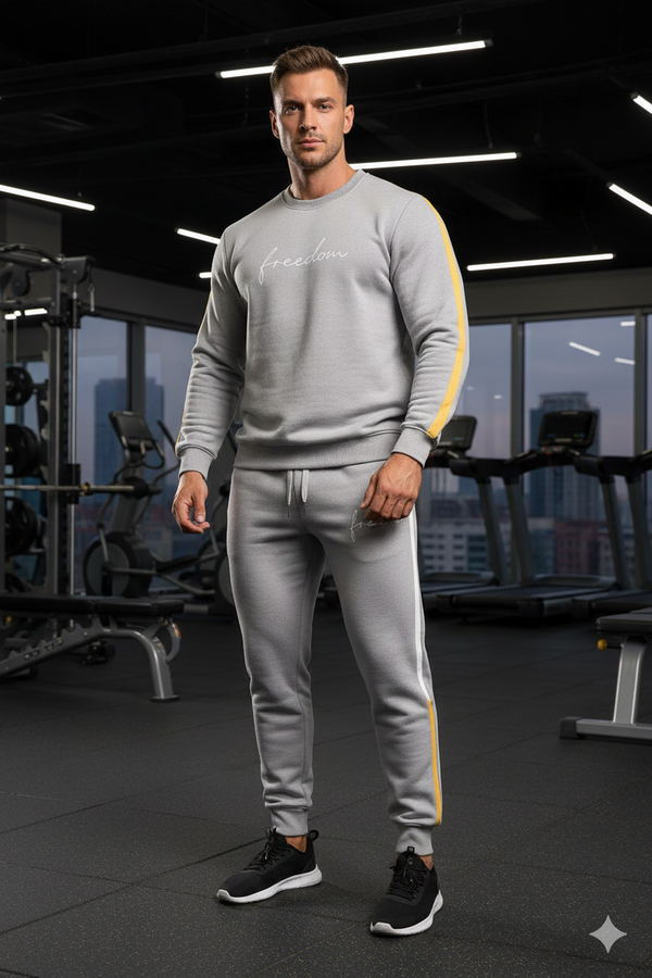 2 Pcs Men's Gray Dri Fit Printed Track Suit | Super Trendz