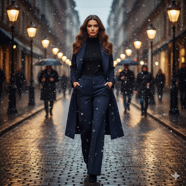 Long Hoodie 2-Pcs Winter Blue Set | Long Coat Trousers | Super Trendz