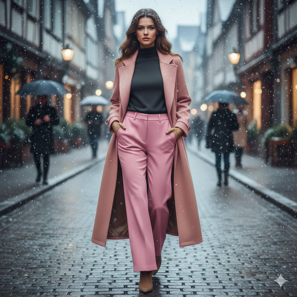 Long Pink Coat Style 2-Pcs Outfit | Long Coat Trousers | Super Trendz
