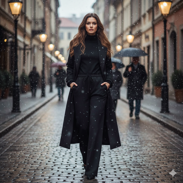 Long Black Coat Style 2-Pcs Winter | Long Coat Trousers | Super Trendz