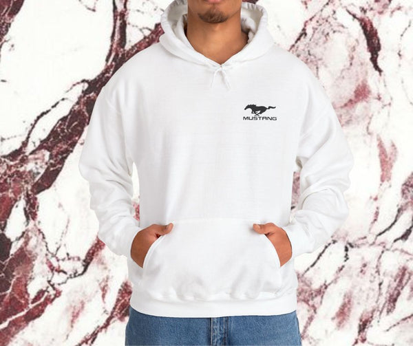 Men’s White Hoodie – Streetwear | Mustang Logo Pullover | Super Trendz