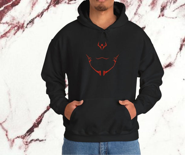 Black Graphic Hoodie with Red Minimalist Design | Super Trendz