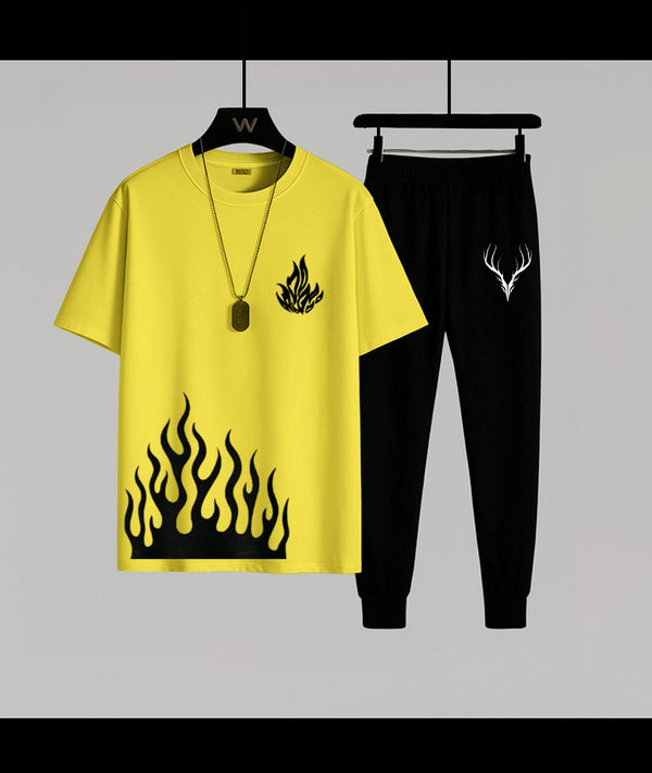 Trendy Flame Yellow T-Shirt & Trouser Combo | Super Trendz