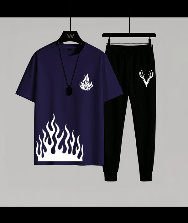 Trendy Flame Royal Blue T-Shirt & Trouser Combo | Super Trendz