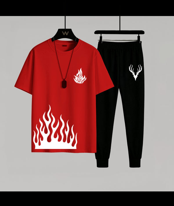 Trendy Flame Red T-Shirt & Trouser Combo | Super Trendz