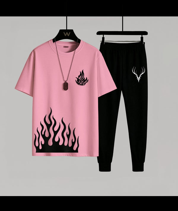 Trendy Flame Pink T-Shirt & Trouser Combo for  Females | Super Trendz