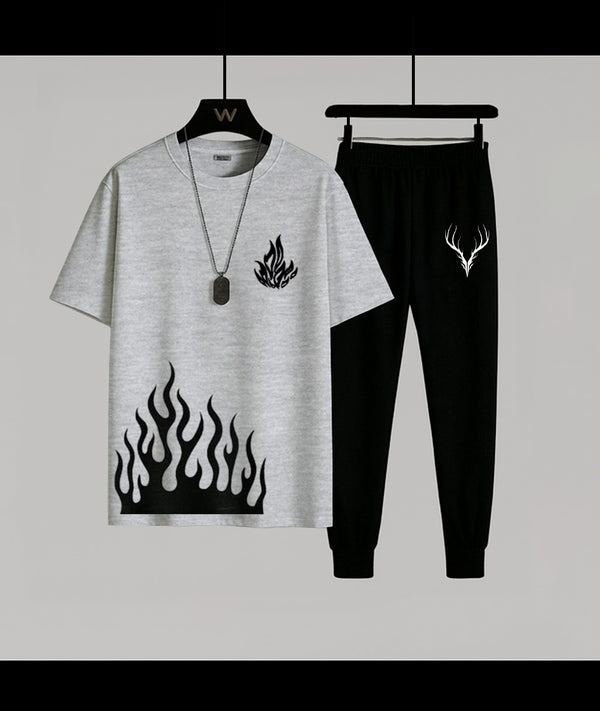 Trendy Flame Light Gray T-Shirt & Trouser Combo | Super Trendz