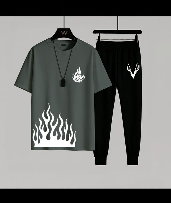 Trendy Flame Dark Gray T-Shirt & Trouser Combo | Super Trendz