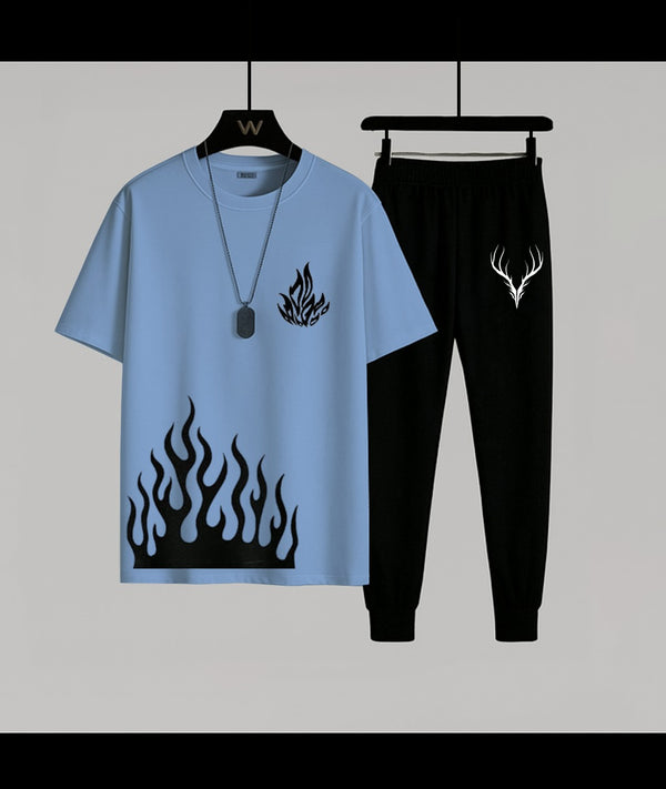 Trendy Flame  Blue T-Shirt & Trouser Combo for Men | Super Trendz