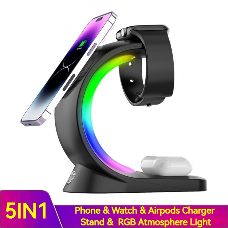 4-in-1 Magnetic Wireless Charger with Atmosphere Light | Super Trendz